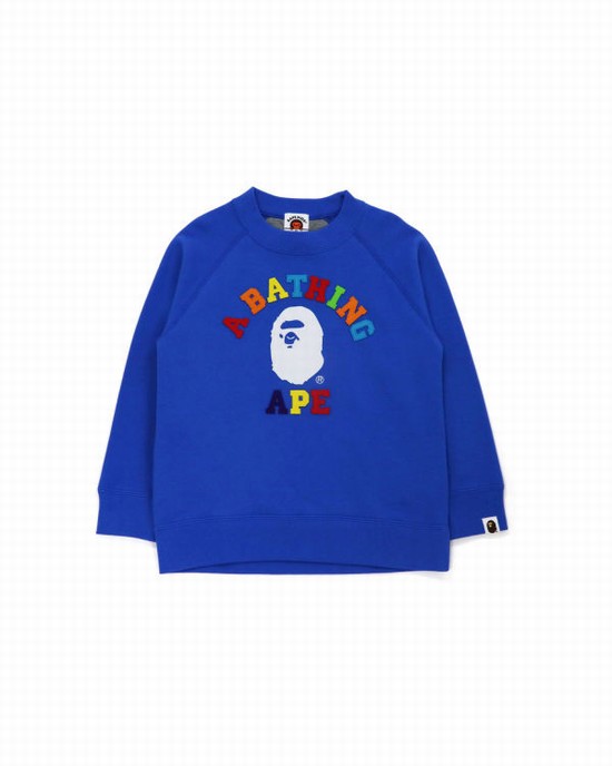 Blue Bape College Applique Quilting Kids' Sweatshirts | ZA-82394