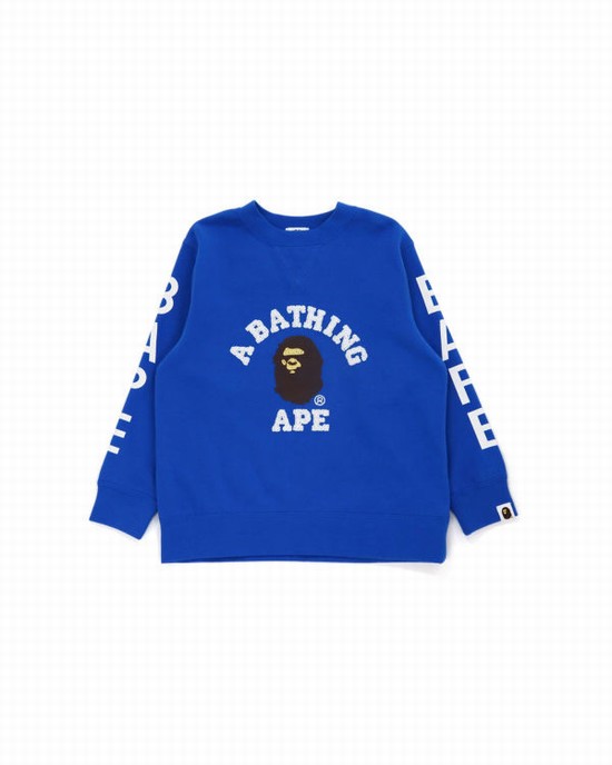 Blue Bape College Crewneck Kids' Sweatshirts | ZA-78296