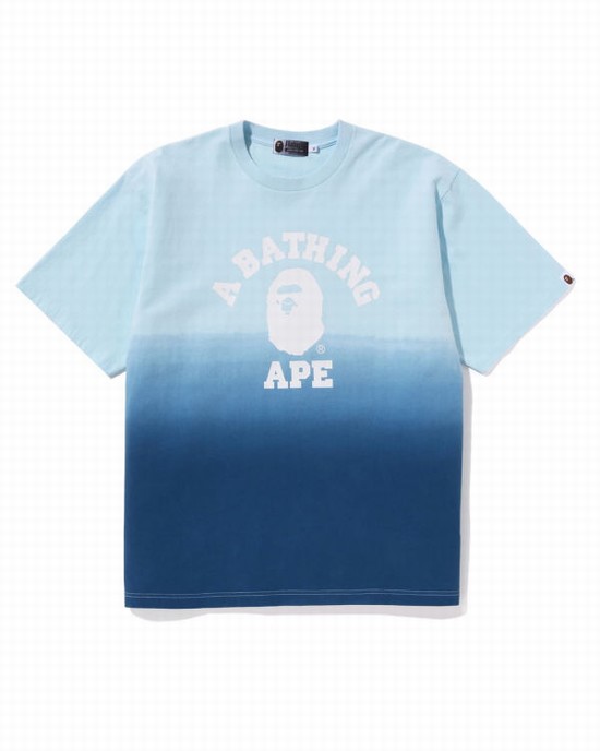 Blue Bape College Gradation Relaxed Fit Men's T Shirts | ZA-10795