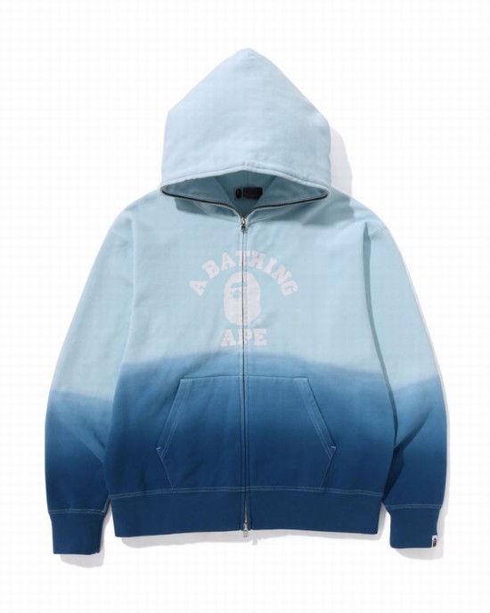 Blue Bape College Gradation Relaxed Fit Full Zip Men's Hoodie | ZA-46079