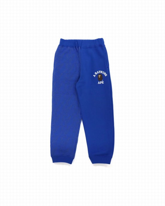 Blue Bape College Print Quilting Kids' Sweatpants | ZA-73156