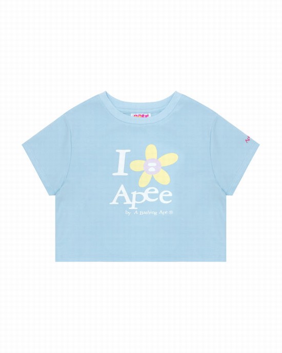 Blue Bape Flower cropped Women's T Shirts | ZA-42195