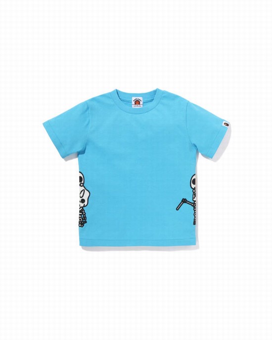 Blue Bape Glow In The Dark Bone Dinosaur Kids' T Shirts | ZA-57629