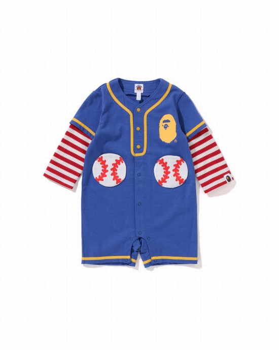 Blue Bape Hoop Baseball Layered Rompers Kids' Bodysuit | ZA-52140