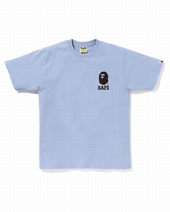 Blue Bape Japan Culture Lettered Men's T Shirts | ZA-97380