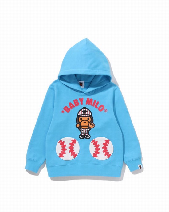 Blue Bape Milo Baseball Pullover Kids' Hoodie | ZA-16290