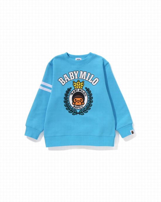 Blue Bape Milo Emblem Crewneck Kids' Sweatshirts | ZA-27904