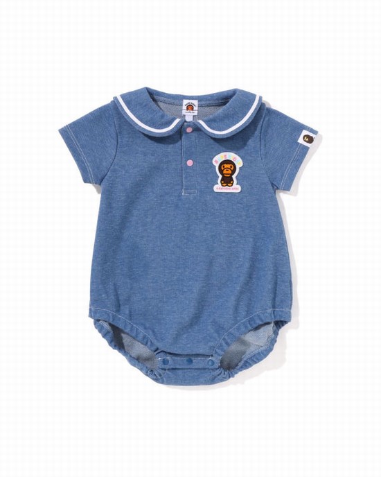 Blue Bape Milo Jersey Denim Sailor Collar Kids' Bodysuit | ZA-25498