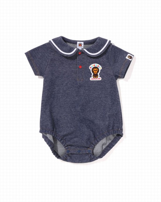 Blue Bape Milo Jersey Denim Sailor Collar Kids' Bodysuit | ZA-50179