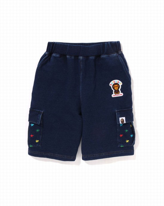 Blue Bape Milo STA Jersey Denim Cargo Kids' Shorts | ZA-09146