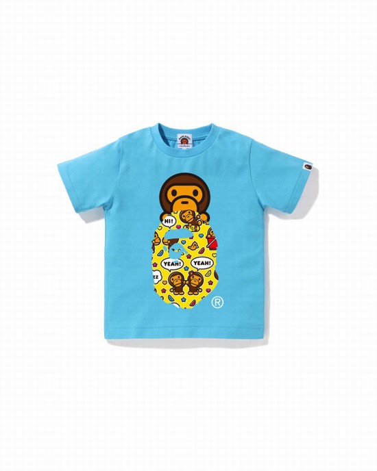 Blue Bape Milo Speech Balloon Milo On Ape Head Kids' T Shirts | ZA-57930