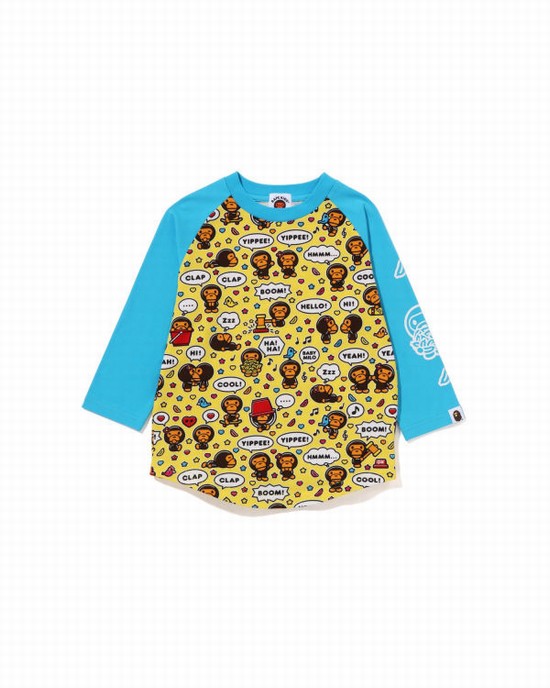 Blue Bape Milo Speech Balloon Raglan 3/4 Sleeve Kids' T Shirts | ZA-74915