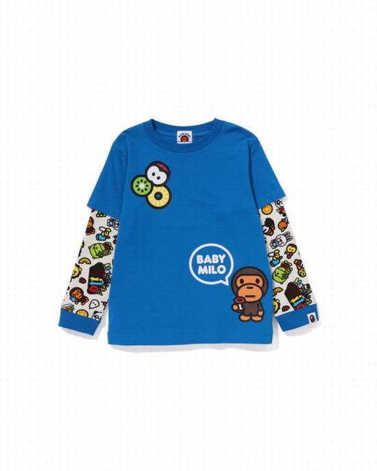 Blue Bape Milo mixed fruit layered sleeves Kids' T Shirts | ZA-48361