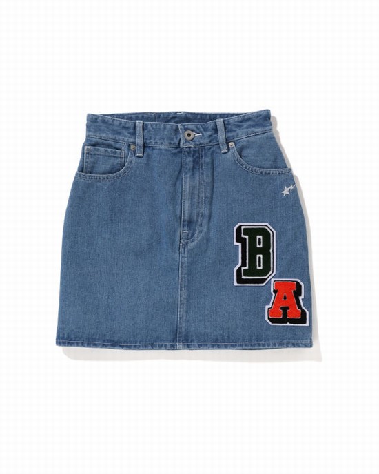 Blue Bape Multi Fonts Denim Mini Women's Skirts | ZA-01562