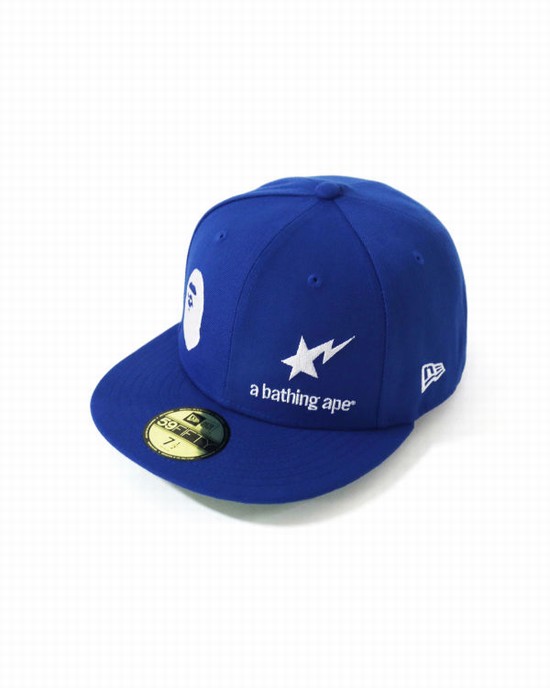 Blue Bape New Era 59 Fifty Camo Ape Head Men's Caps | ZA-45698