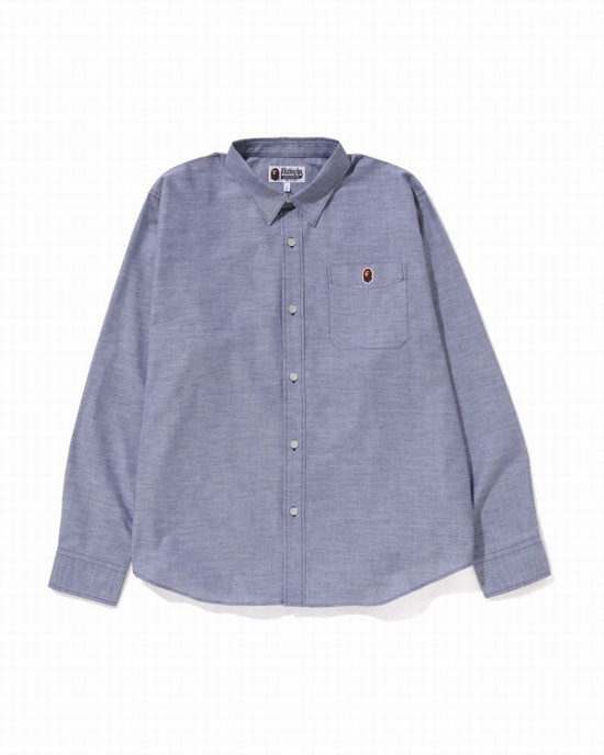 Blue Bape Oxford relaxed fit Men's Shirts | ZA-29638