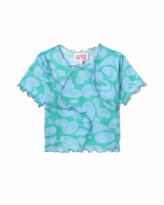 Blue Bape Pattern mesh crop Women's Blouse | ZA-03895