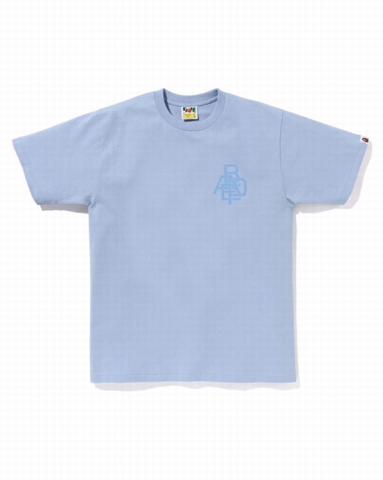 Blue Bape Pigment Logo Men's T Shirts | ZA-13740