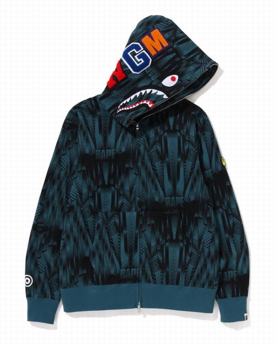 Blue Bape Speed Racer Shark Full Zip Men's Hoodie | ZA-96372