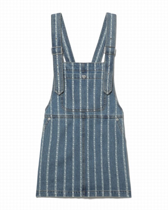 Blue Bape Striped denim Women's Dress | ZA-48123