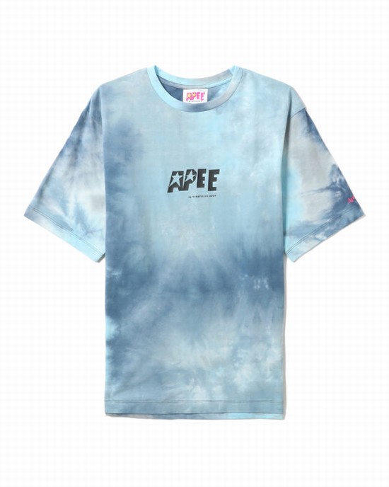 Blue Bape Tie-dye graphic slit Women's T Shirts | ZA-90148