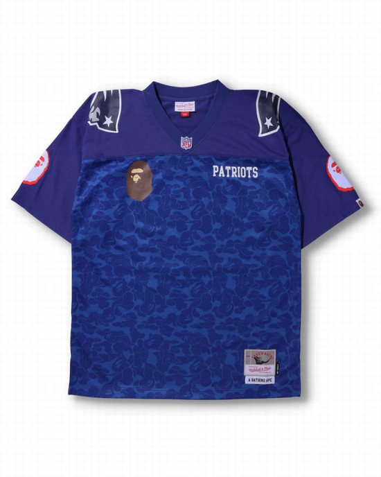 Blue Bape X M&N NFL New England Patriots Legacy Jersey Men's T Shirts | ZA-89437