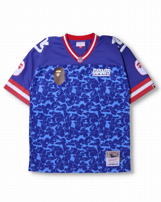 Blue Bape X M&N NFL New York Giants Legacy Jersey Men's T Shirts | ZA-28490