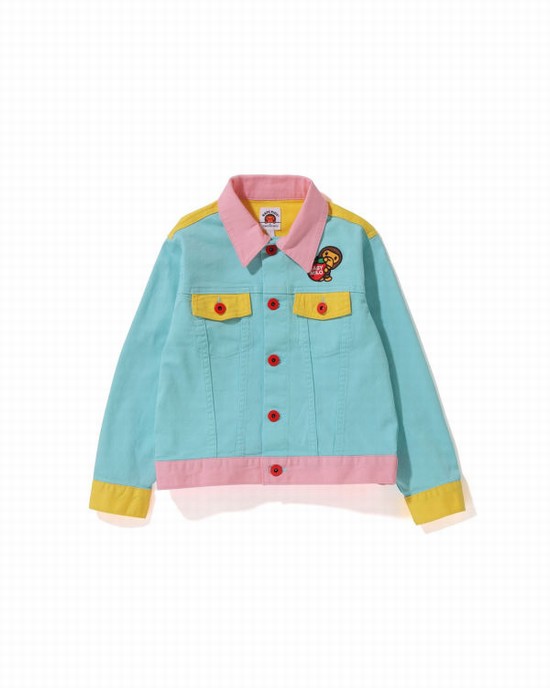 Blue / Yellow / Pink Bape Milo Button Fly Kids' Jackets | ZA-75140