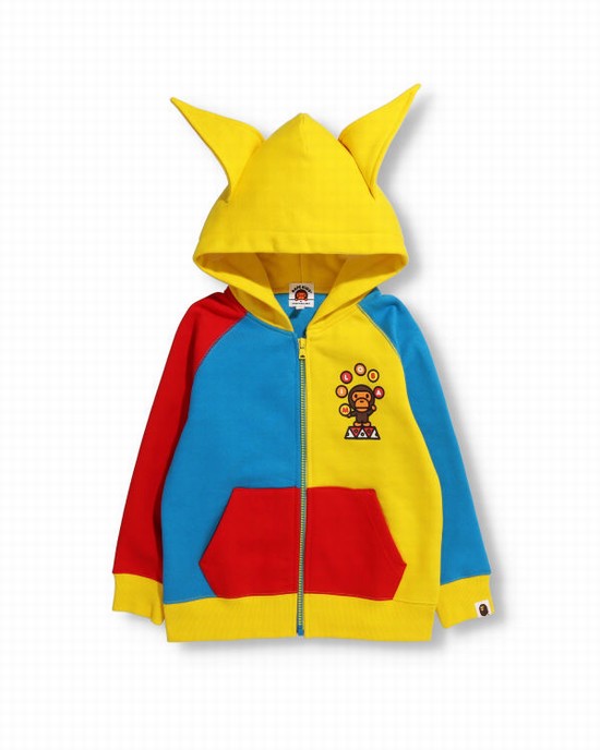 Blue / Yellow / Red Bape Milo Clown Zip Kids' Hoodie | ZA-15264