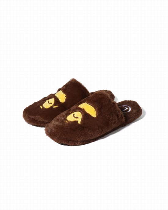 Brown Bape Ape Head Men's Sandals | ZA-92836