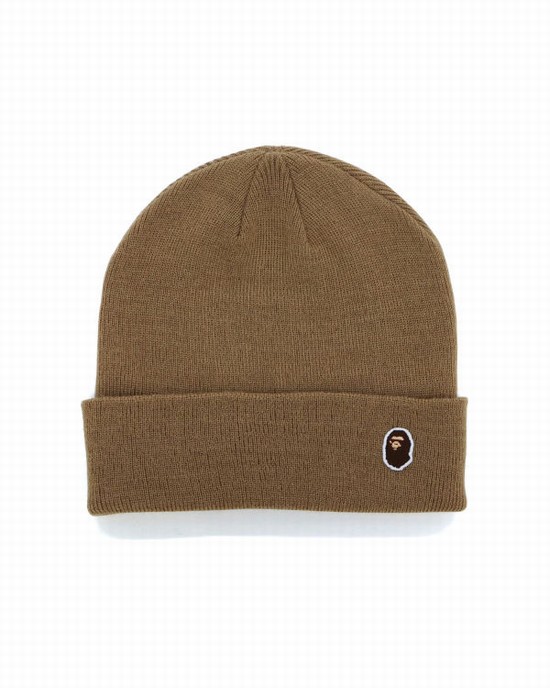 Brown Bape Ape Head One Point Men's Beanie | ZA-79413