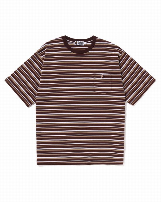 Brown Bape Hoop One Point Relaxed Fit Men's T Shirts | ZA-63012