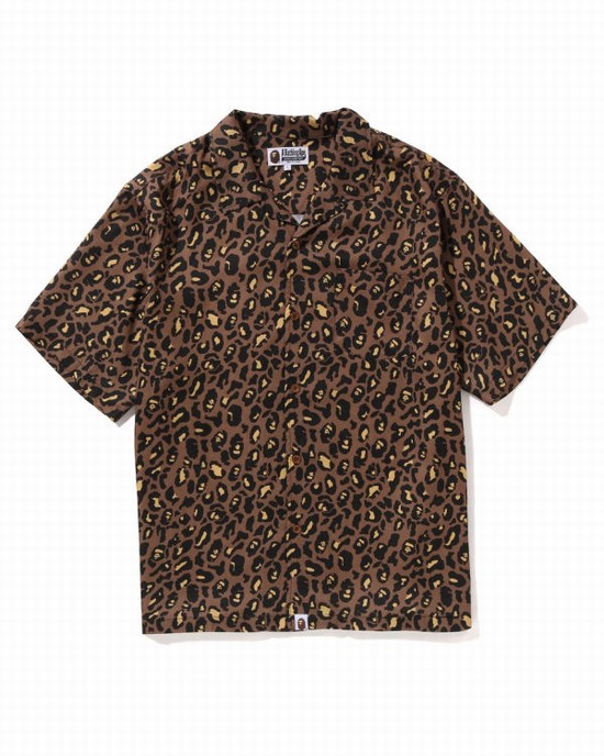 Brown Bape Leopard Open Collar Men's Shirts | ZA-94028