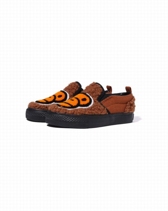 Brown Bape Milo Boa Kids' Slip Ons | ZA-38612