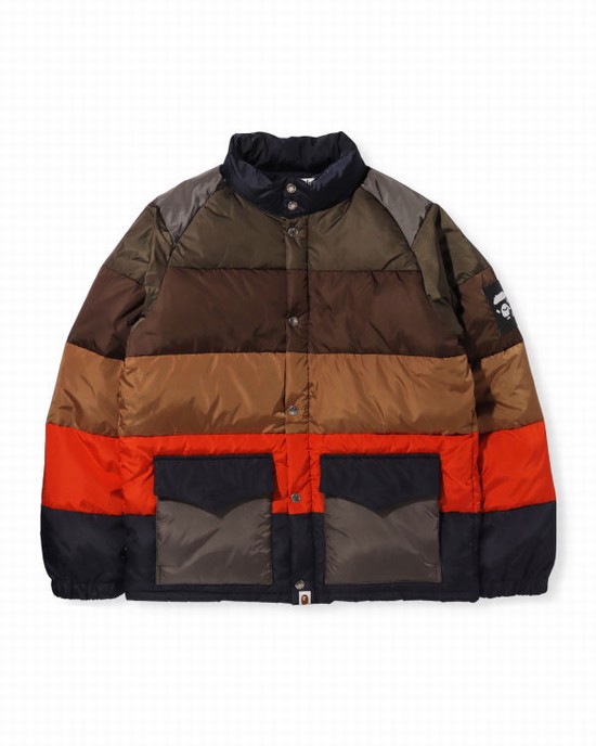 Brown / Red / Navy Bape Hoop Classic Men's Down Jackets | ZA-12360