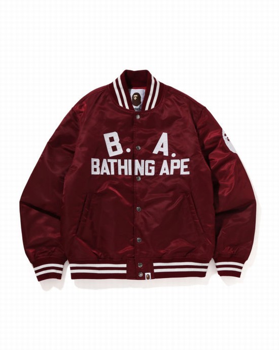 Burgundy Bape B.A Nylon Varsity Men's Jackets | ZA-47963