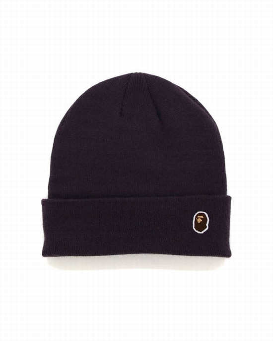 Dark Purple Bape Ape Head One Point Men's Beanie | ZA-36492