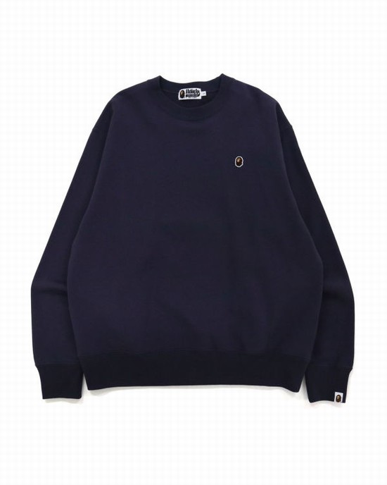 Dark Purple Bape Ape Head One Point Relaxed Fit Crew Neck Men's Sweatshirts | ZA-56987