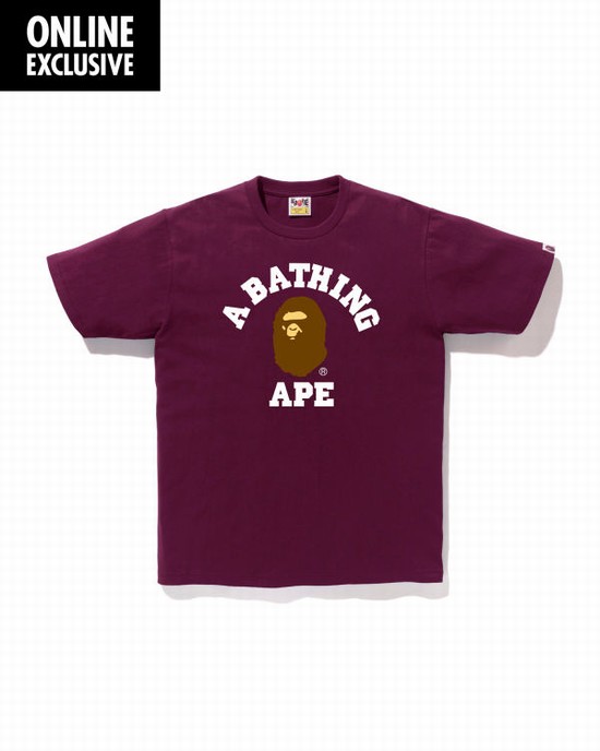 Dark Purple Bape College Men's T Shirts | ZA-02346