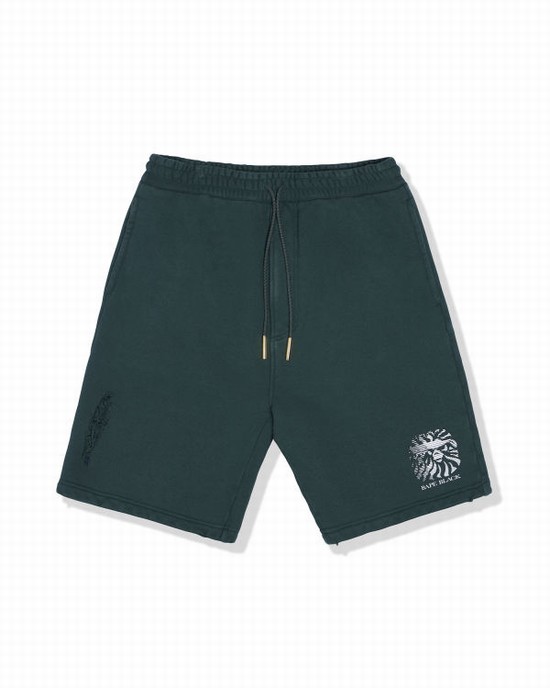 Deep Green Bape Distressed logo Men's Shorts | ZA-48769