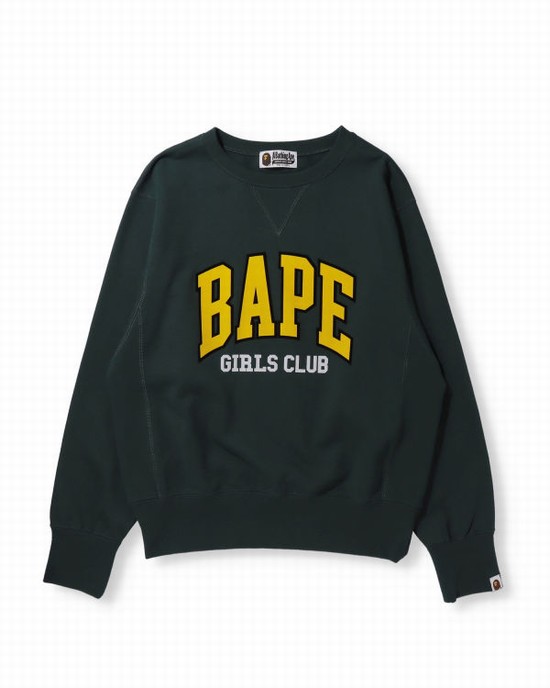 Deep Green Bape Girls Club Wide Crew neck Women's Sweatshirts | ZA-64091