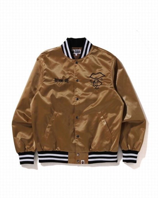 Gold Bape Nylon Varsity Men's Jackets | ZA-37018