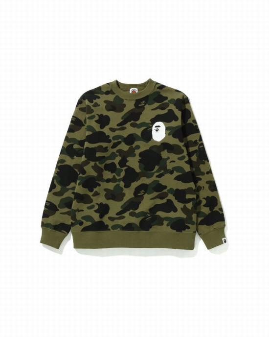 Green Bape 1st Camo Ape Head Crewneck Jr Kids' Sweatshirts | ZA-17926