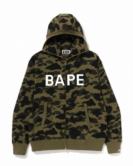 Green Bape 1st Camo Balaclava Full Zip Men's Hoodie | ZA-67194