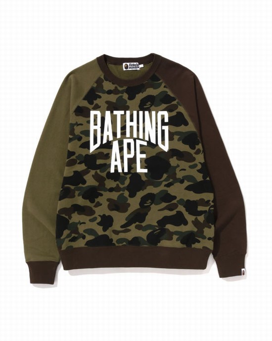 Green Bape 1st Camo Crazy Bathing Ape Relaxed Fit Crewneck Men's Sweatshirts | ZA-85297