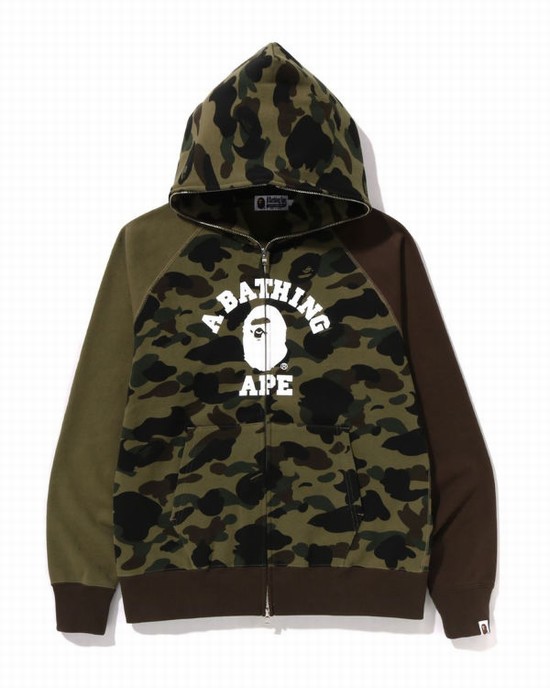 Green Bape 1st Camo Crazy College Full Zip Men's Hoodie | ZA-84973