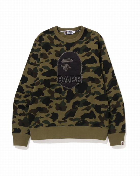 Green Bape 1st Camo Crewneck Men's Sweatshirts | ZA-26549