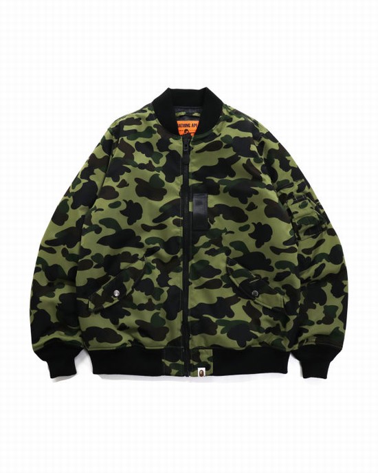 Green Bape 1st Camo Nylon Twill MA-1 Men's Jackets | ZA-57216