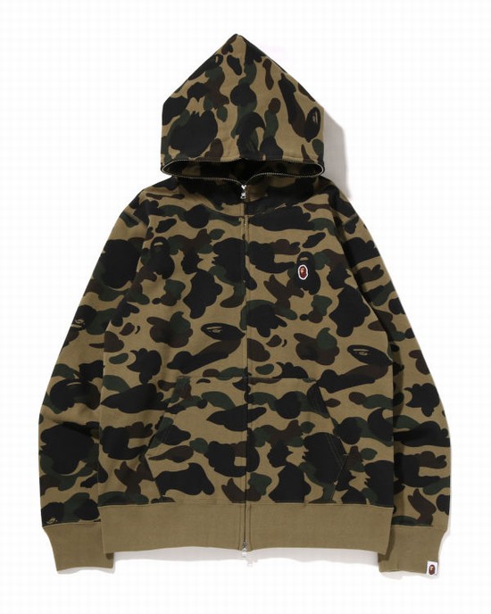 Green Bape 1st Camo One Point Full Zip Men's Hoodie | ZA-81724