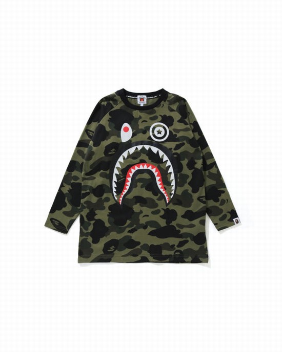 Green Bape 1st Camo Shark 3/4 Sleeve Kids' T Shirts | ZA-14530